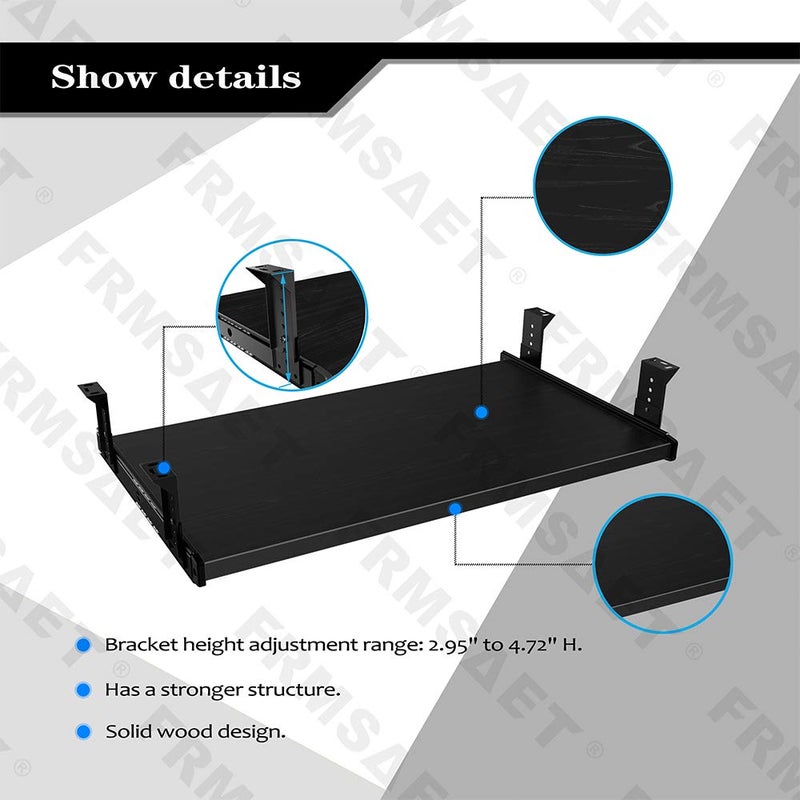 FRMSAET Furniture Accessories Office Product Suits Hardware 20/24/30 inches Keyboard Drawer Tray Wood Holder Under Desk Adjustable Height Platform. (24 inches, Black) - Image 2